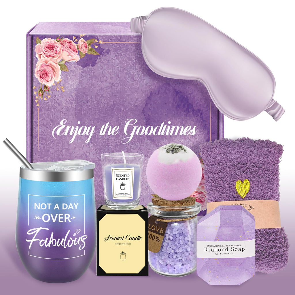 Cadeaux Bien-être pour Femmes Coffret Cadeau Spa Relaxant pour Femmes avec Gobelet Kit Bien-être avec Bombe de Bain Sel de Bain Bougie Savon Panier Bien-être pour Femmes Épouse Maman Amies Sœur