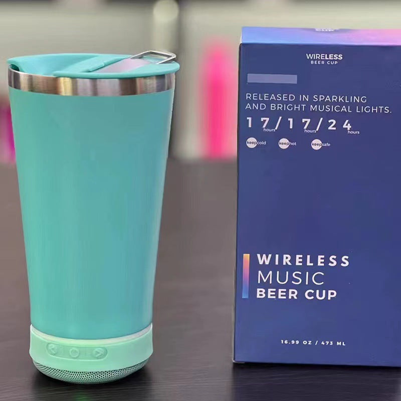 16oz Bluetooth Speaker Beer Mug - Stainless Steel Travel Cup