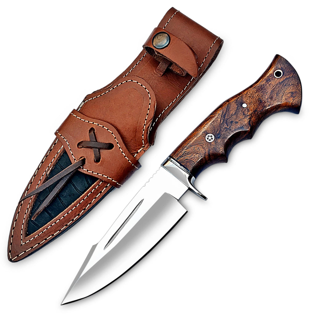 WARIVO KNIFE Handmade D2 Steel Hunting Knife with Leather Sheath- EDC Fixed Blade Bushcraft Knife with Wood Handle - 10″ Skinning Knife For Hunting-Ideal for Skinning Camping and Outdoor