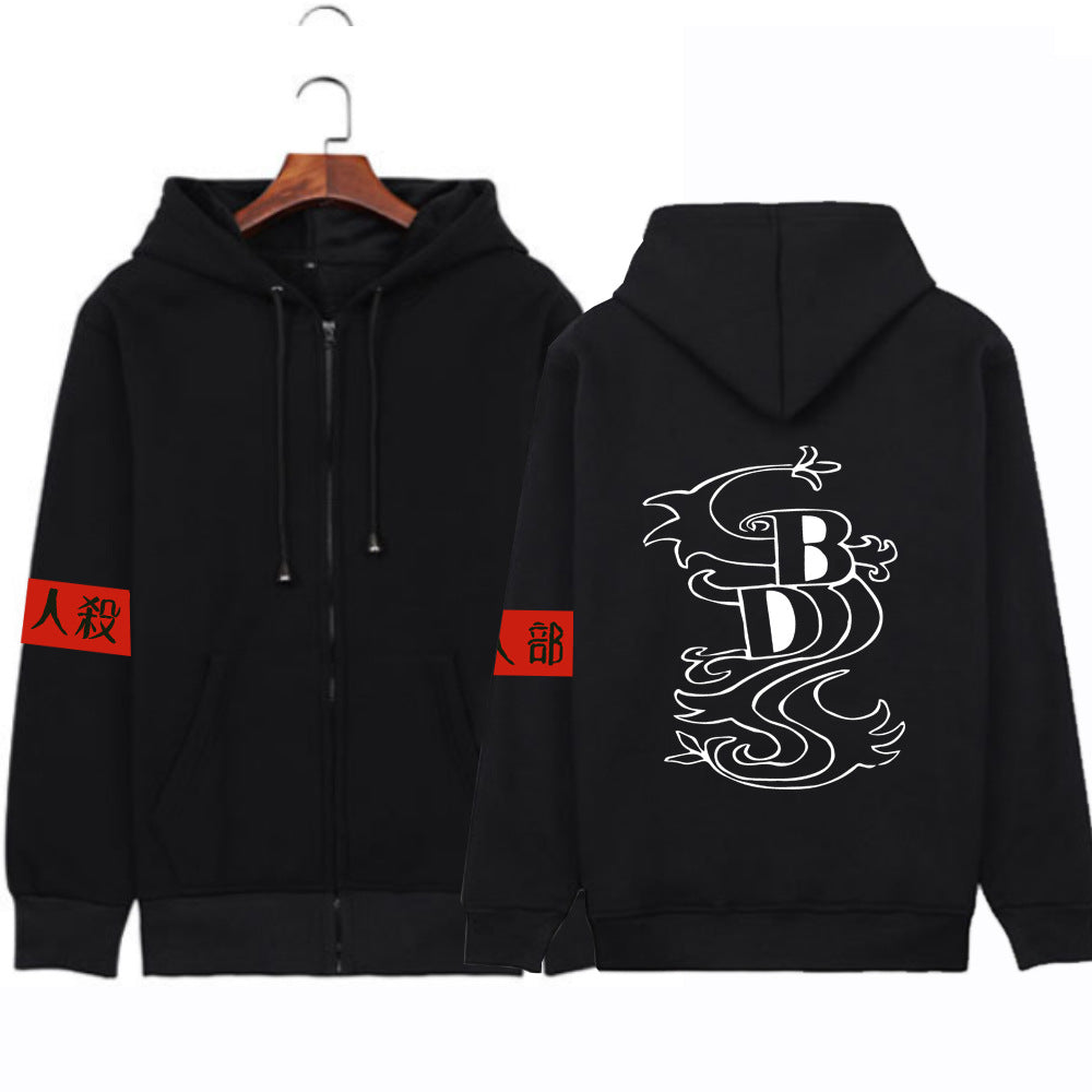 Plush Unisex Zipper Hoodie with Stamping Pattern