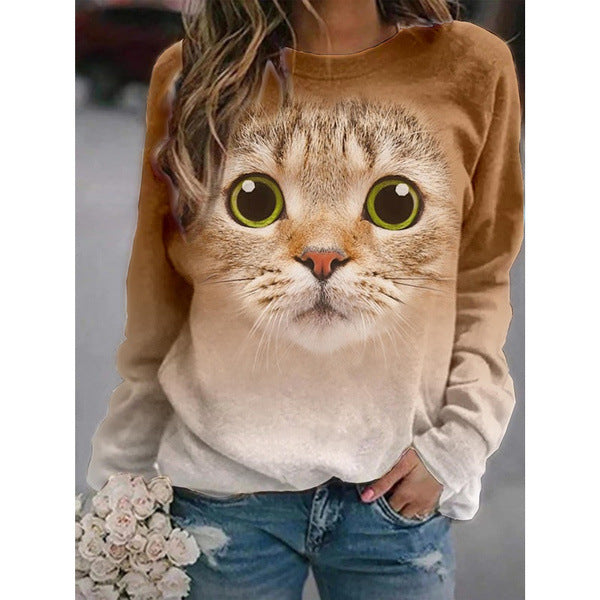 Casual Women's Long-Sleeved T-Shirt with Cartoon Print