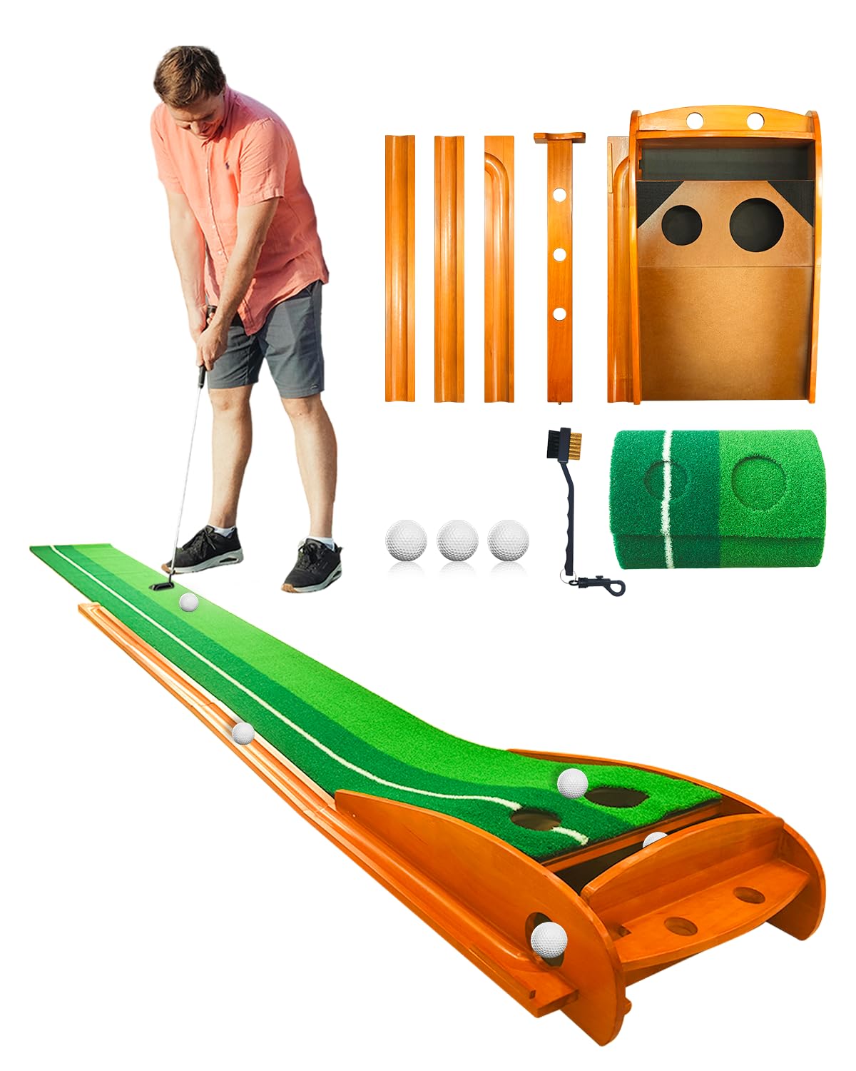 IDEASSKY Golf Putting Mat Indoor Artificial Turf with Automatic Ball Return Indoor Golf Simulators for Home Office Putting Green Indoor Great Gift for Golf Lovers