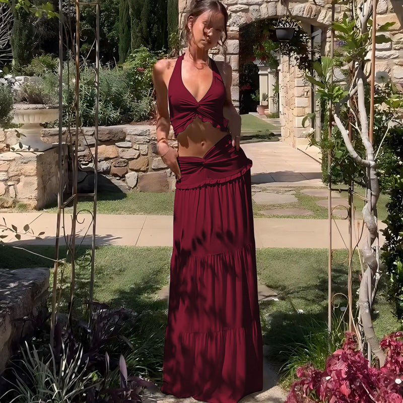 V-Neck Halter Dress Set