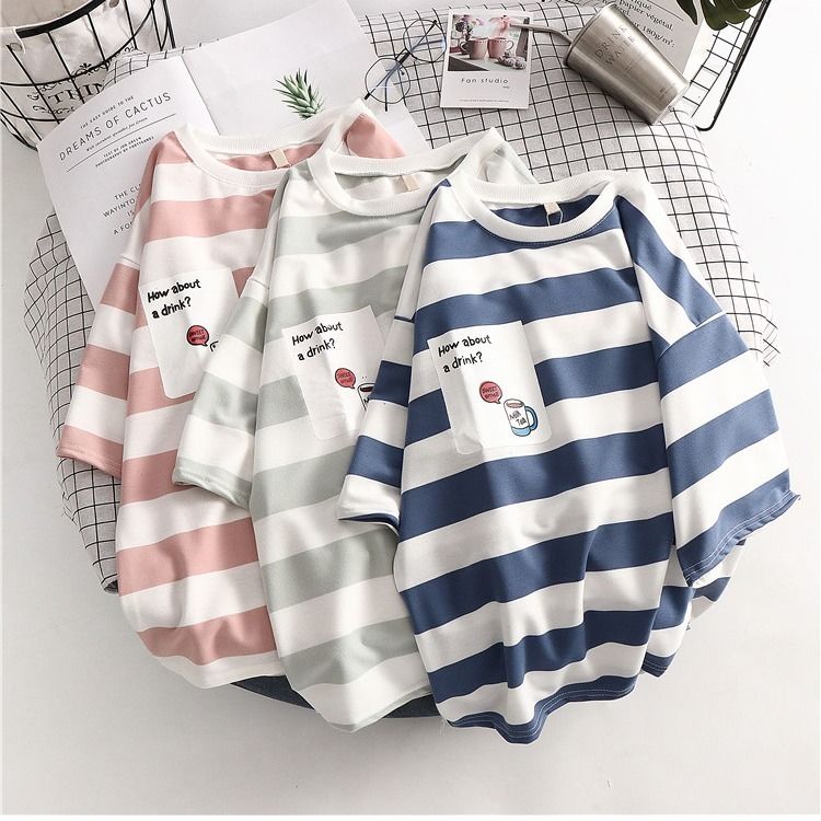 Summer Korean Style Loose Striped Short Sleeve T-Shirt
