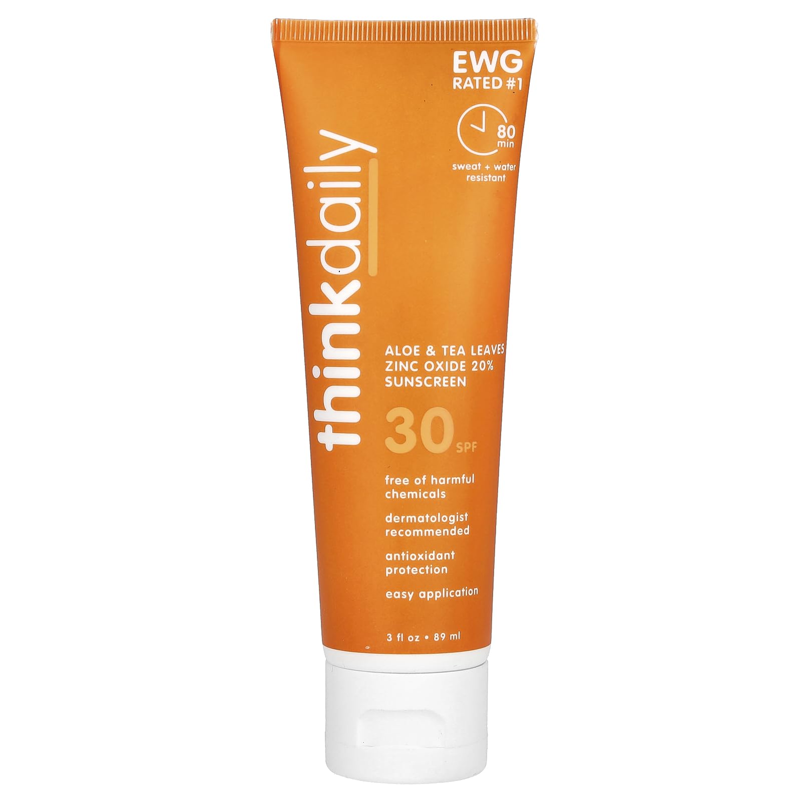 Thinkdaily Mineral Sunscreen SPF 30 Zinc Oxide Sunscreen with Aloe & Tea Leaves 3 Fl Oz Natural Water Resistant Reef Safe Sunscreen Broad Spectrum UVA/UVB Sun Screen for Sun Protection
