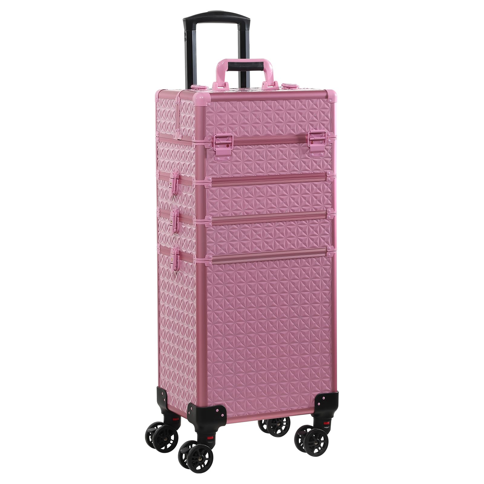 CHANNCASE Rolling Train Case 4-in-1 Portable Makeup Train Case Professional Cosmetic Organizer Makeup Traveling case Trolley Cart Trunk (pink)