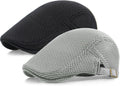 Taidor 2 Pack Mens Mesh Cap Breathable Summer Newsboy Hat Adjustable Beret Ivy Cap Irish Cabbie Driving Hunting Hats Black/Light Gray