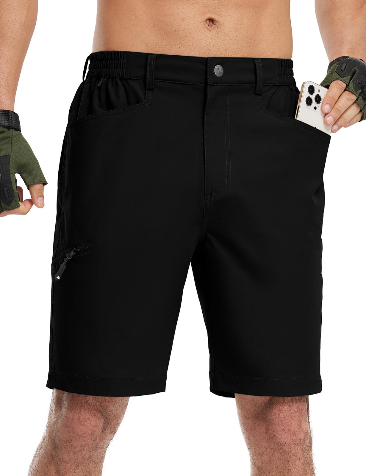 TBMPOY Mens Golf Shorts 9" Lightweight Quick Dry Hiking Cargo Shorts Casual Travel Outdoor with 4 Pockets Black 38