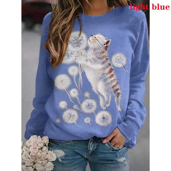 Casual Women's Long-Sleeved T-Shirt with Cartoon Print