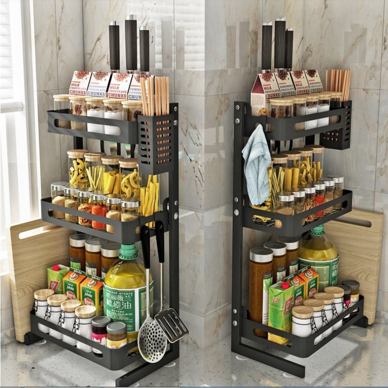 Double-layer Black Stainless Steel Kitchen Rack