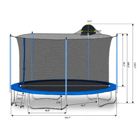Trampoline de 3,65 m pour adultes et enfants avec panier de basket-ball, trampolines d'extérieur avec échelle et filet de sécurité pour enfants et adultes