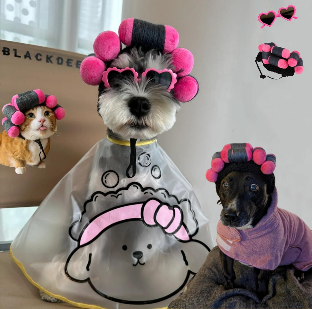 Funny Dog Curler Wig Costume with Glasses Cute Adjustable Soft Warm Pet Wigs for Small Medium and Large Dogs Cat Cosplay Wigs for Halloween Christmas Parties (Pet Head Circumference 6-27 inches)