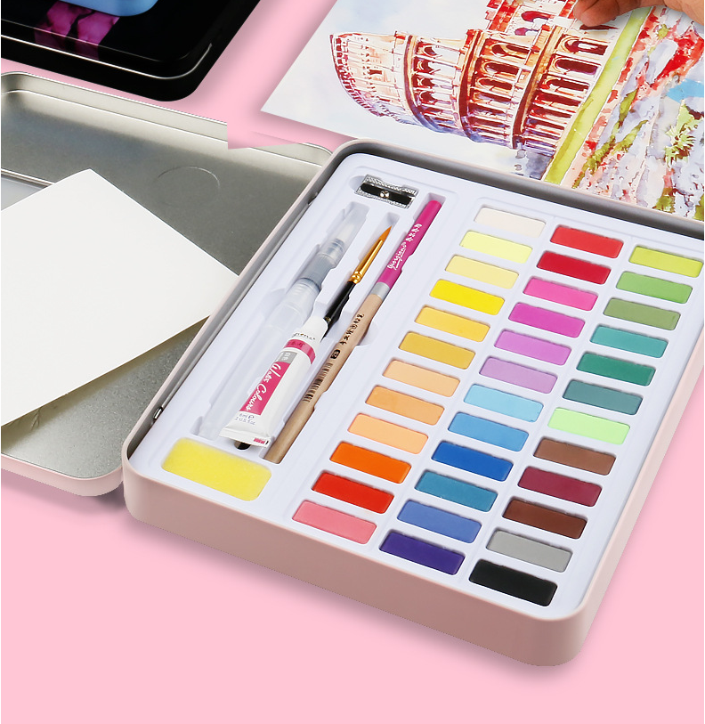 Ensemble complet de 36/48 couleurs d'aquarelles et accessoires