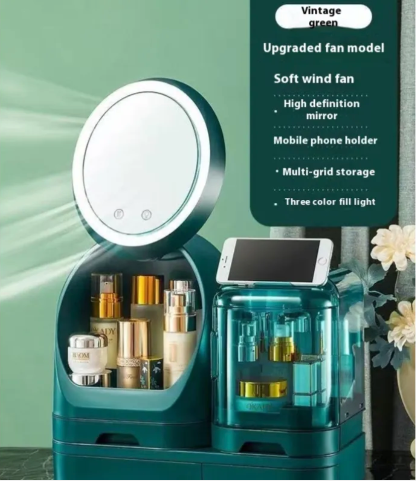 High-End Cosmetics Storage Box with Mirror and Light