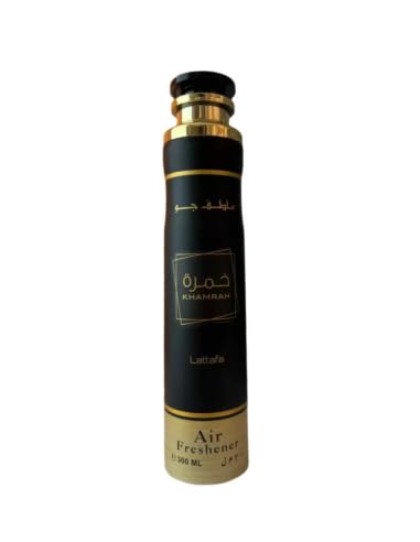 Désodorisant Khamrah 300 ml par Lattafa Perfumes Spray Parfum d'ambiance arabe 10,14 onces (Lot de 1) Noir