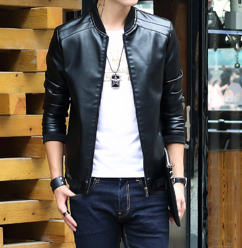Men's Slim Fit Motorcycle Leather Jacket (Plus Size)