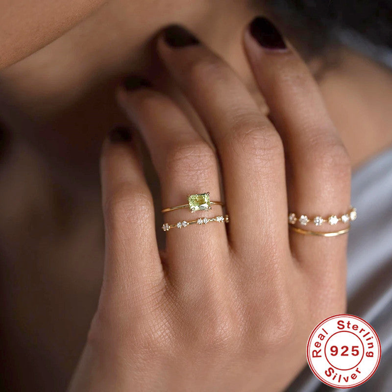 Classic Square Diamond Emerald Ring in 925 Sterling Silver