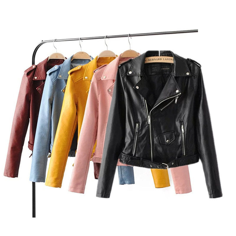2020 Women's Slim Fit Leather Jacket with Zipper