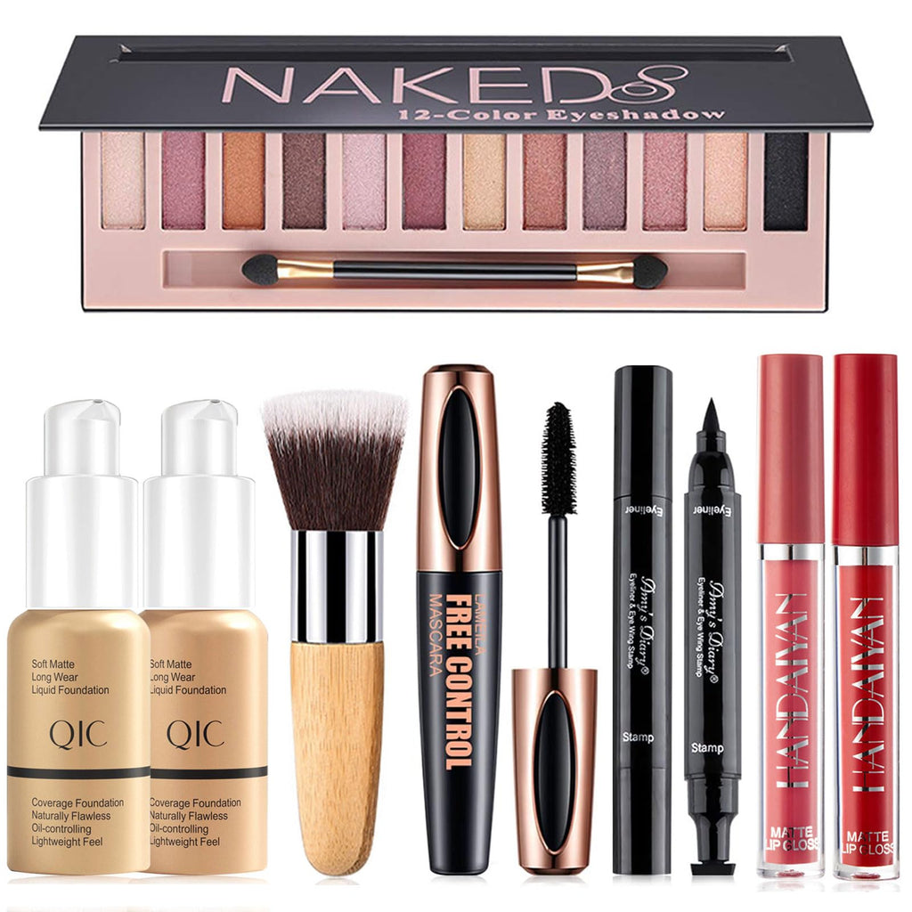 All in One Makeup Kit for Women Full Kit Includes 12 Colors Naked Eyeshadow Palette Foundation X 2 Eyeliner & Mascara 2Pcs Lipstick and Makeup Brush Gift Set for Women Girls & Teens Makeup Set