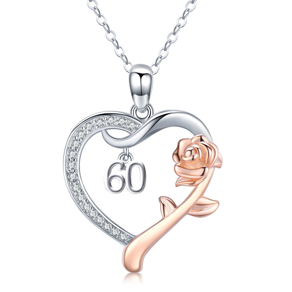60th Birthday Sterling Silver Heart Necklace for Women