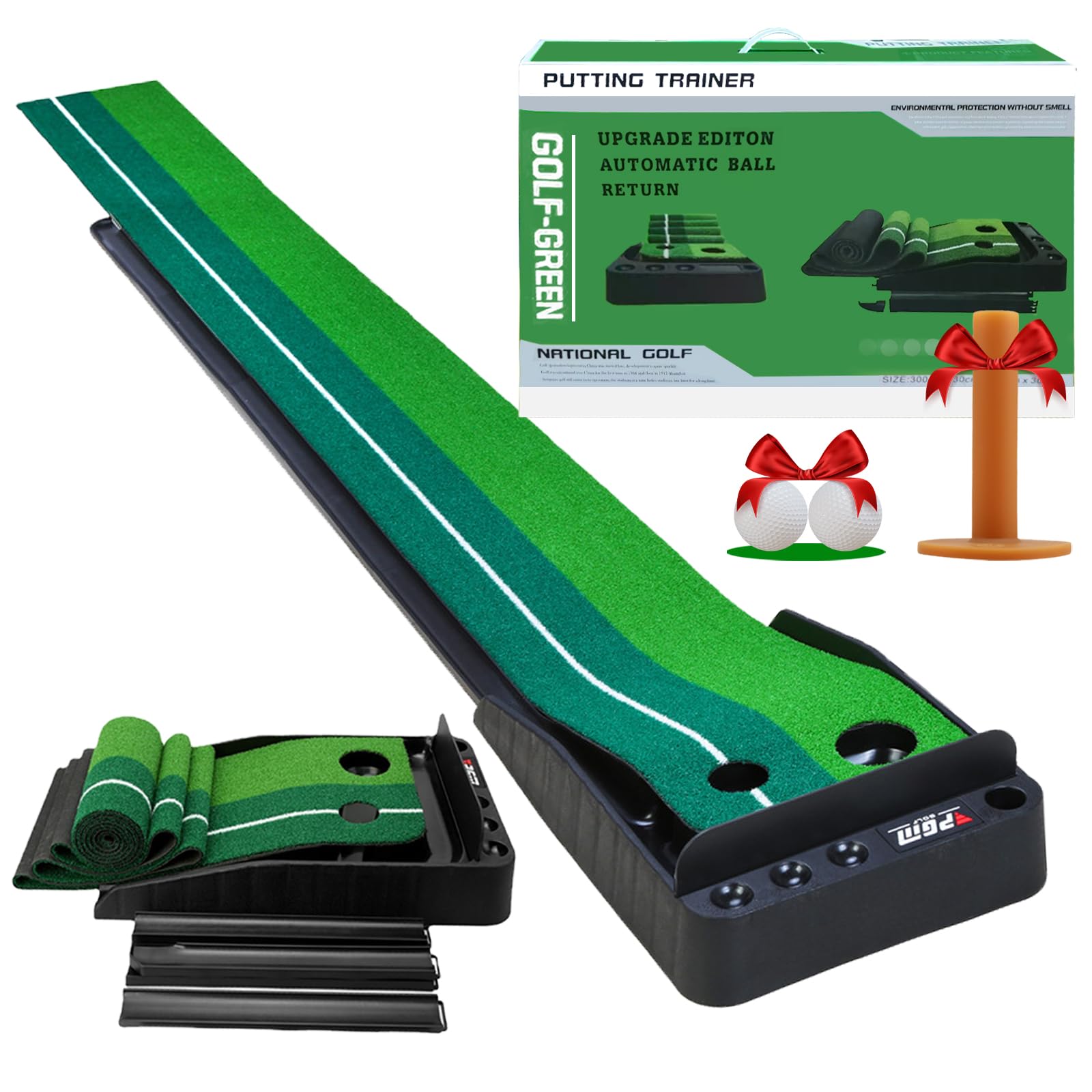 Putting Green IndoorGolf Putting Matt with Auto Ball ReturnPutting Green for Golf PracticeGolf Practice Mat with 2 HolesGolf Practice Training for Indoors OutdoorGolf Accessories