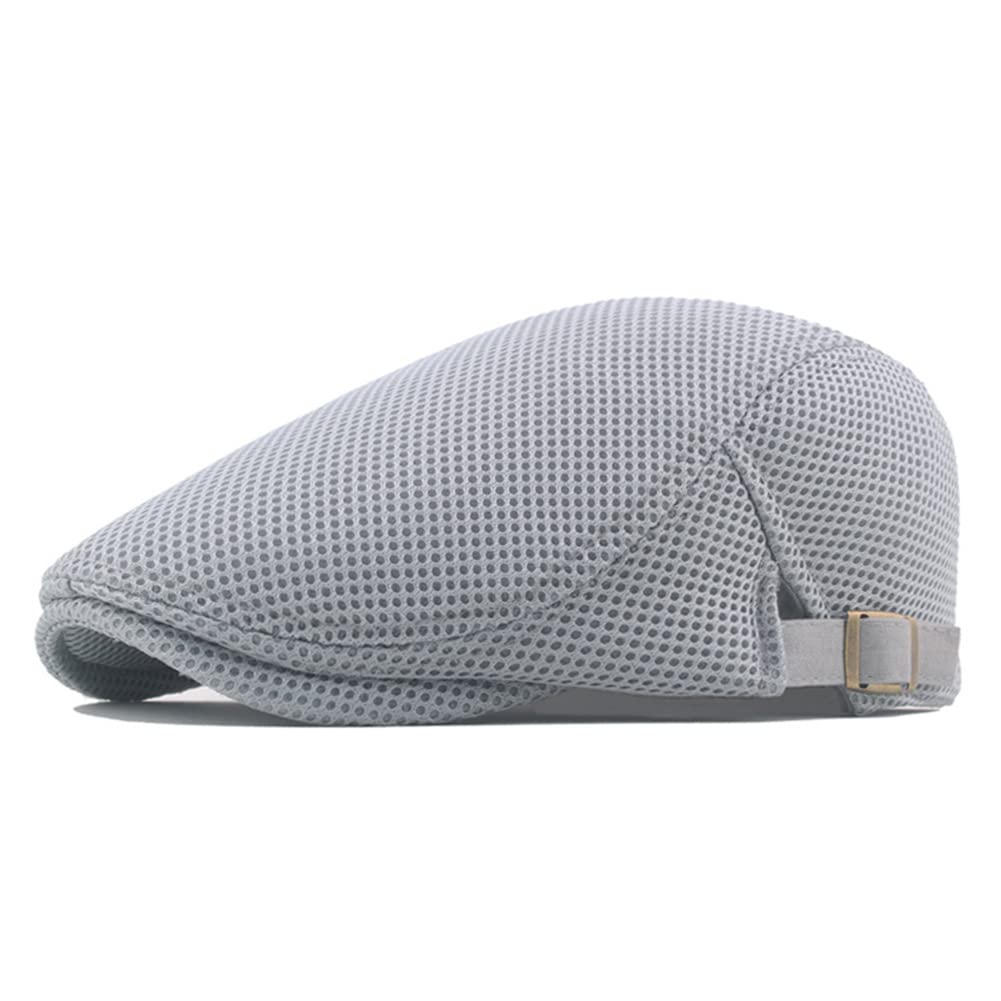 meioro Mens Mesh Flat Cap Breathable Summer Newsboy Hat Beret Ivy Cap Irish Cabbie Gatsby Driving Hunting Hats（Light Grey）