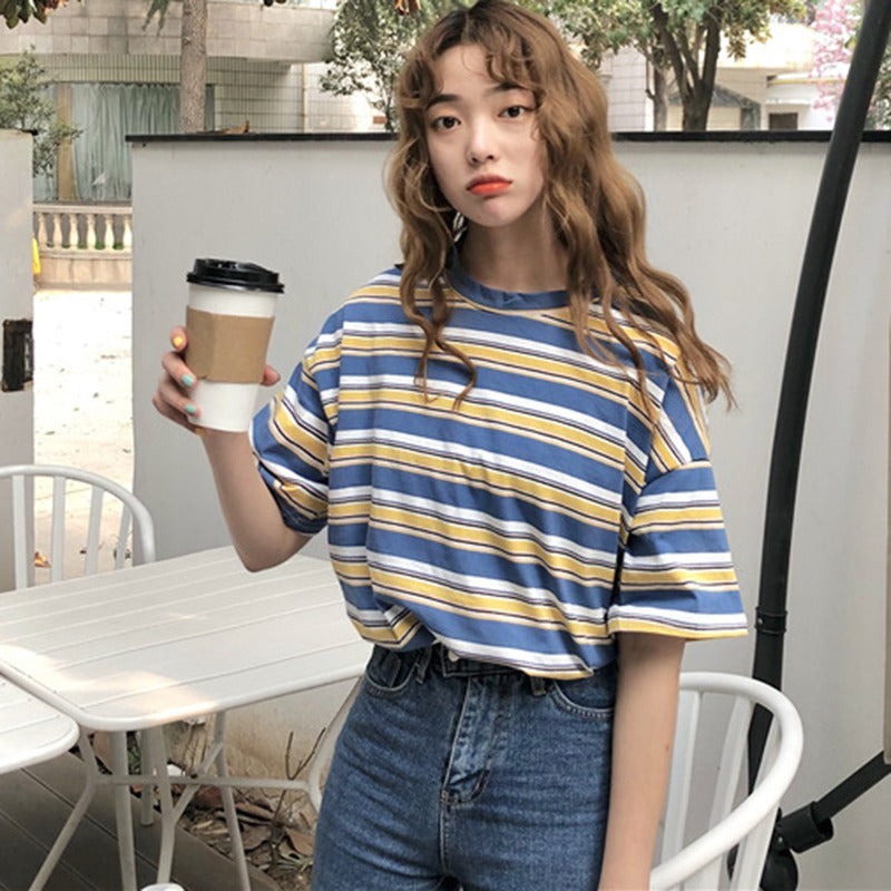 Summer Korean Style Striped Loose Short Sleeve T-Shirt