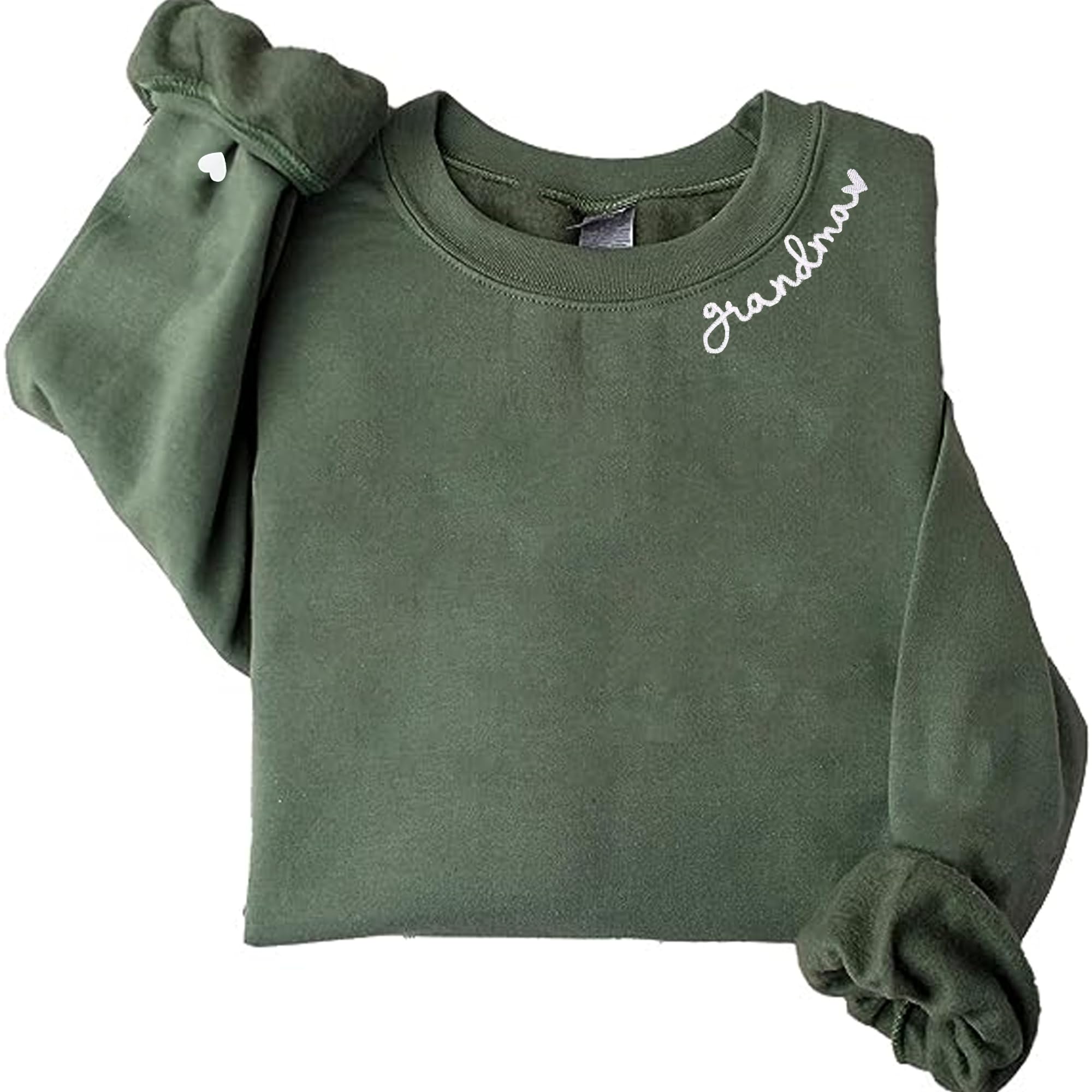 GodLover Embroidery Grandma With Heart Sweatshirts Sweatshirt From Grandkids Heart Gift Mothers Day Christmas Valentine Gifts for GrandmaMama Women Mothers Day Birthday-3XL