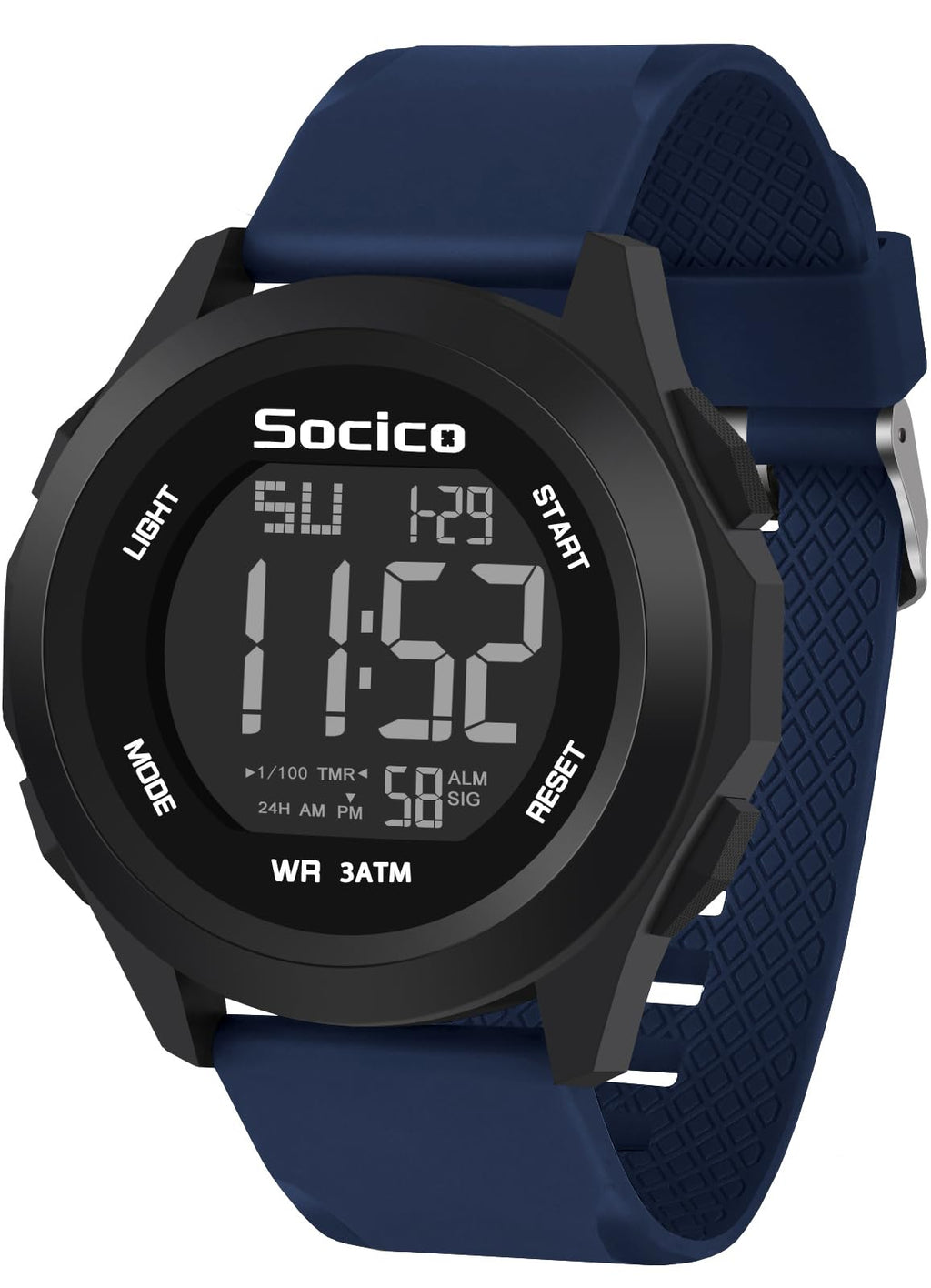 SOCICO Digital Watch 3ATM Waterproof with LED Back Light/Alarm/Date/Stopwatch Outdoor Sport Multifunctional Digital Wrist Watches for Men (Blue)