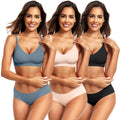 Vertvie 3 Pack Womens Seamless Bras No Underwire Comfort Push Up Bras Buttery Wireless Bralette Full Coverage Sport Everyday Bra(3pcs Black+Skin+Navy BlueL)