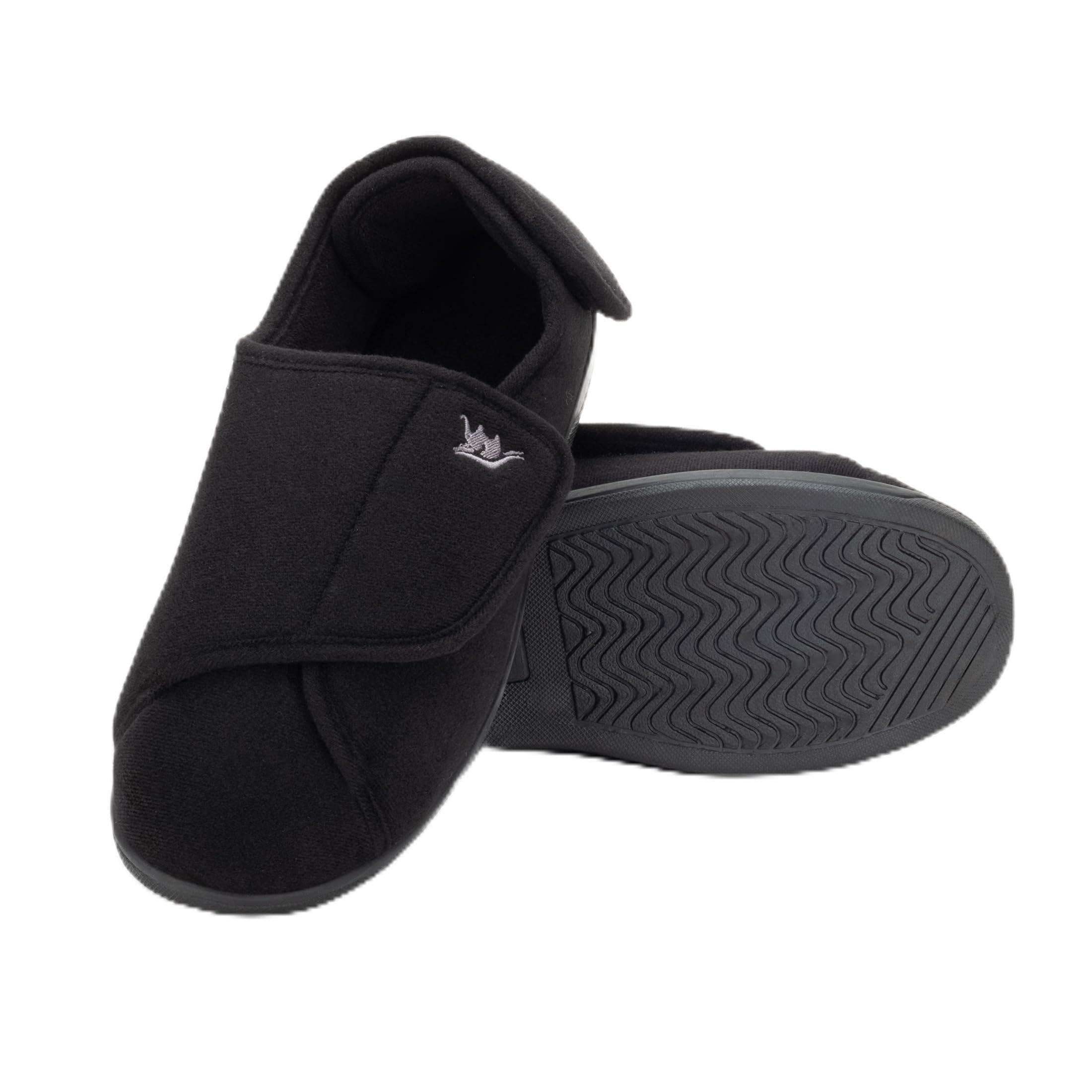 Chaussons de diabète Happy Touch pour femmes, chaussures pour œdème lymphatique, chaussures pour pieds gonflés, pantoufles d'intérieur et d'extérieur pour diabétiques avec velcro, pantoufles antidérapantes pour femmes (Noir 8)