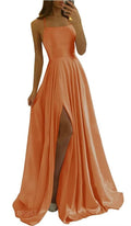 Tvuyet Womens Long Formal Dresses Satin A Line 2024 with Slit Backless Prom Dresses for Teens 2024 with Pockets Orange 14