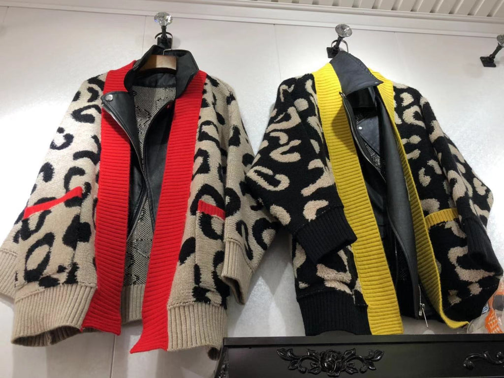 Leopard Print PU Leather Jacket with Zipper Pockets