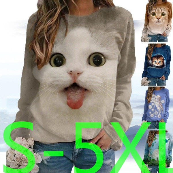 Casual Women's Long-Sleeved T-Shirt with Cartoon Print