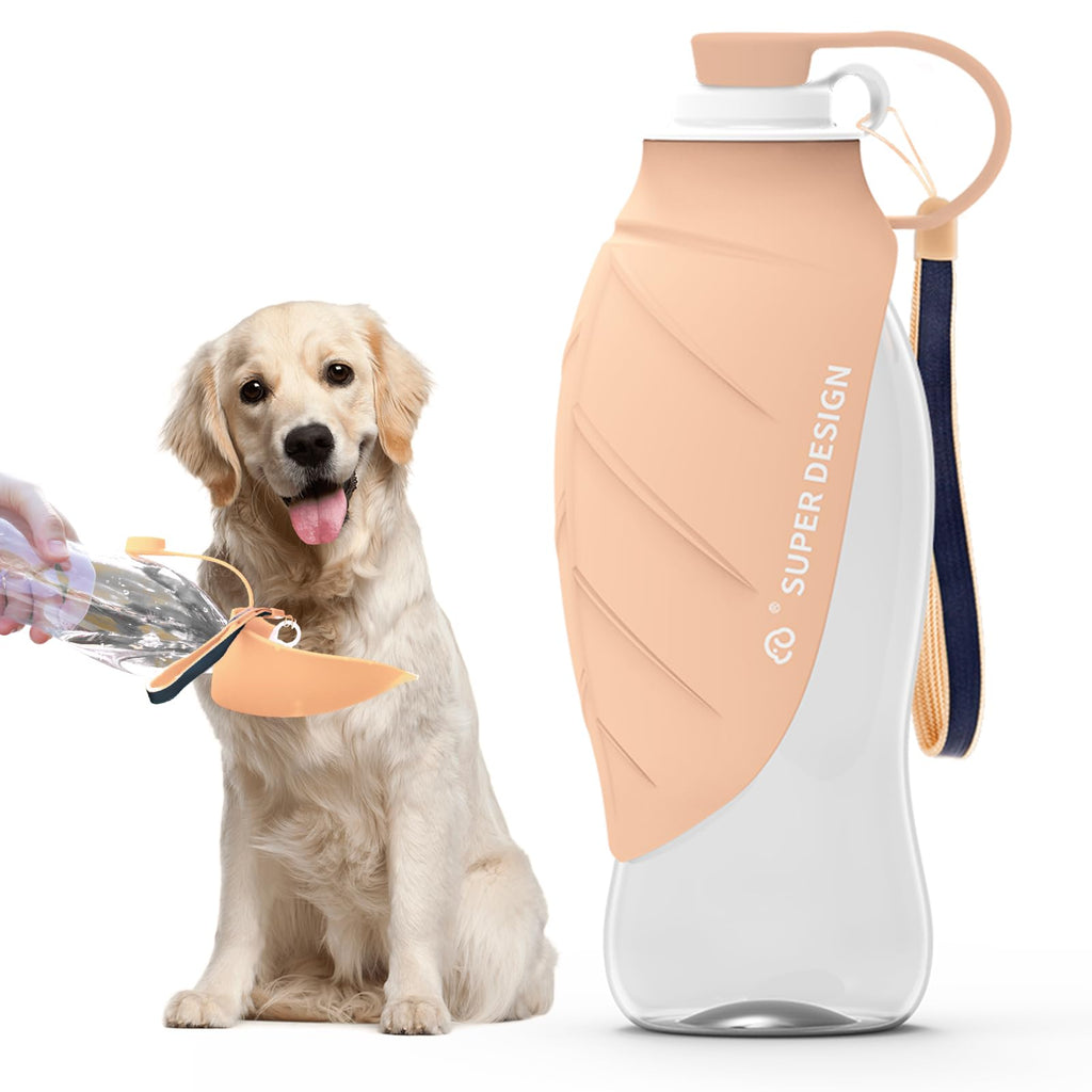 SUPERDESIGN Gourde portable pour chien, bouteille d'eau pour petits et grands chiens, anti-fuite, gamelle de voyage en forme de feuille pour chiens et accessoires de promenade (Rose 580 ml)