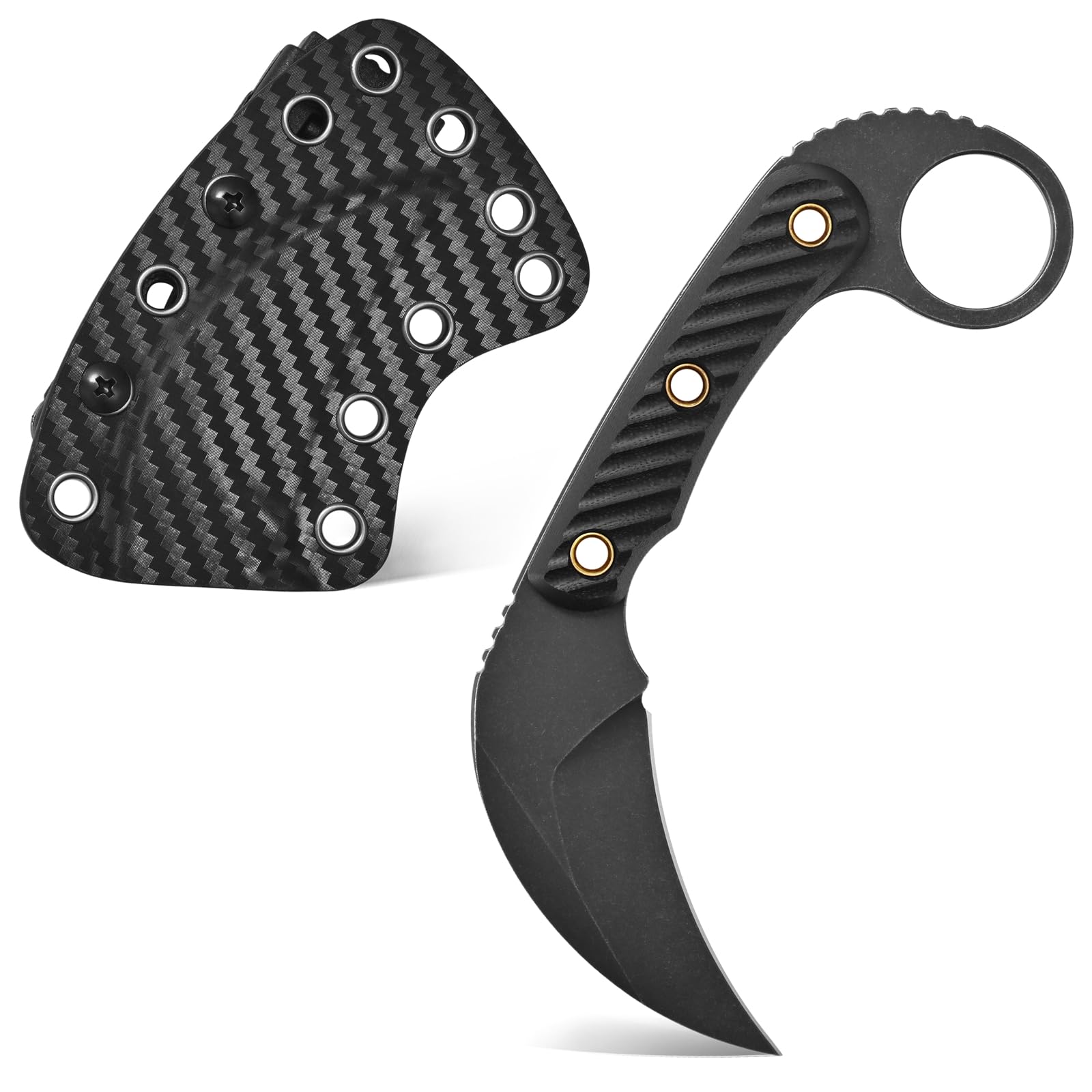 Ccanku C1395 Fixed Blade KnifeAUS-10 Black Stonewashed Steel Blade G10 Handle Claw Knife EDC Tool Knife for Outdoor Survival Hiking Camping(Black)