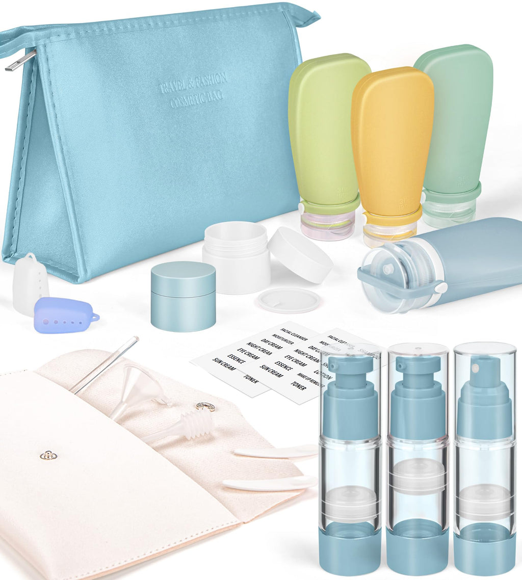Noideeer 19 Pack Travel Bottles for Toiletries TSA Approved Refillable Squeezable Leak Proof Silicone Travel Size Toiletries Containers for Shampoo Conditioner Lotion BPA Free