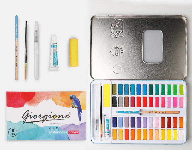 Ensemble complet de 36/48 couleurs d'aquarelles et accessoires