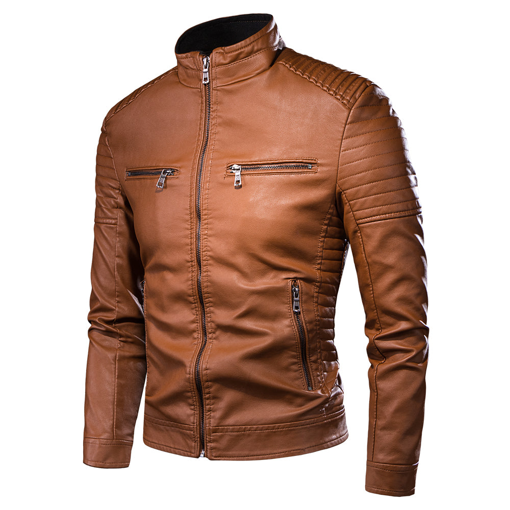 Casual Stand Collar Motorcycle Leather Jacket