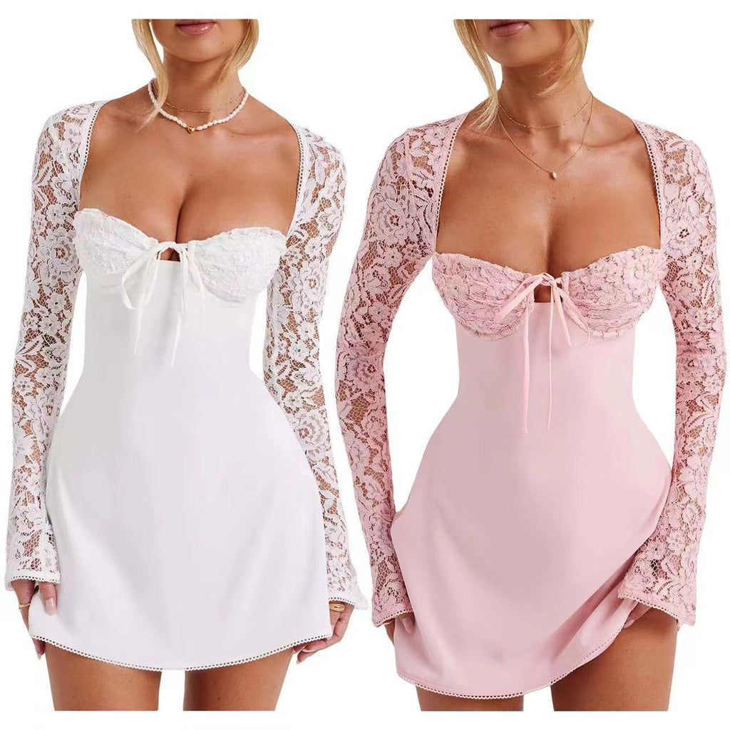2023 Women's Fashion Lace Backless Long Sleeve Dress