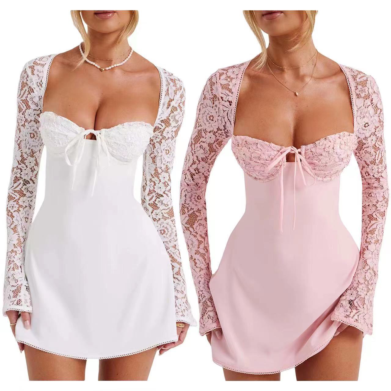 2023 Women's Fashion Lace Backless Long Sleeve Dress