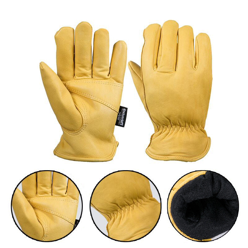 Winter Yellow Sheepskin Gloves for Outdoor Riding