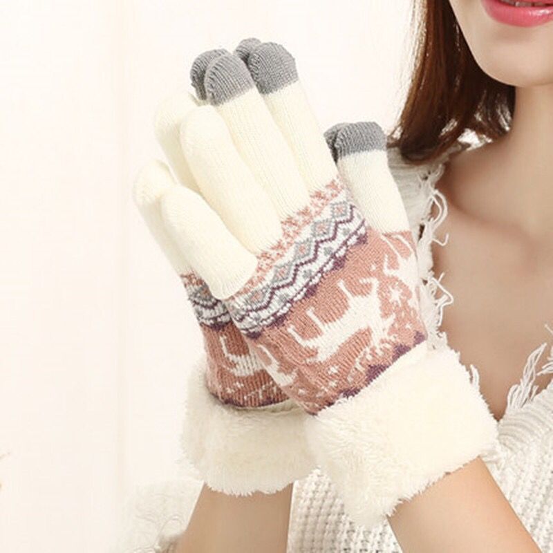 Touchscreen Gloves, Double-Layered Warm Knitted Mittens