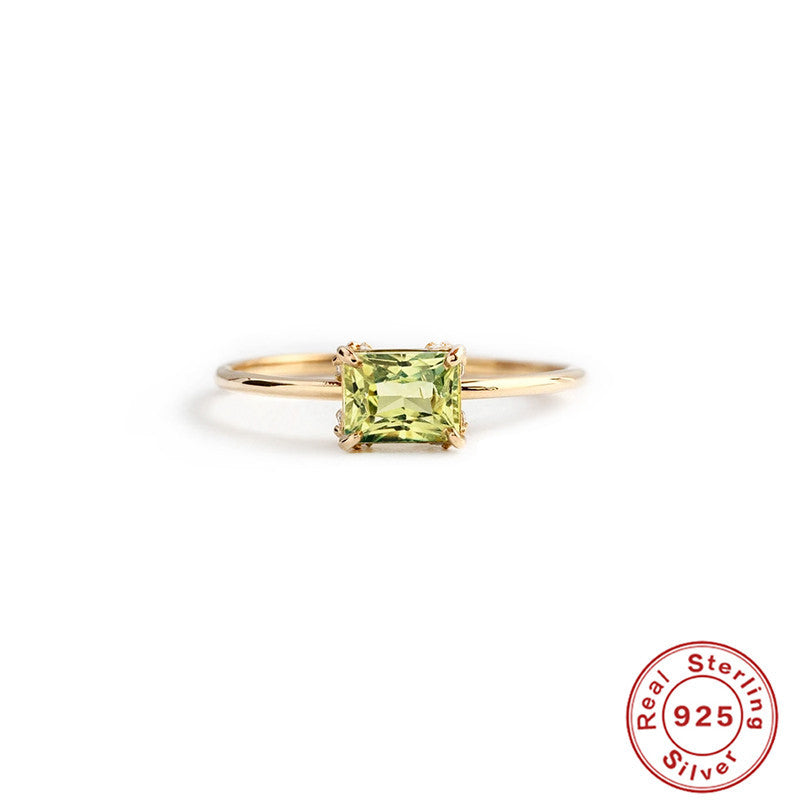 Classic Square Diamond Emerald Ring in 925 Sterling Silver