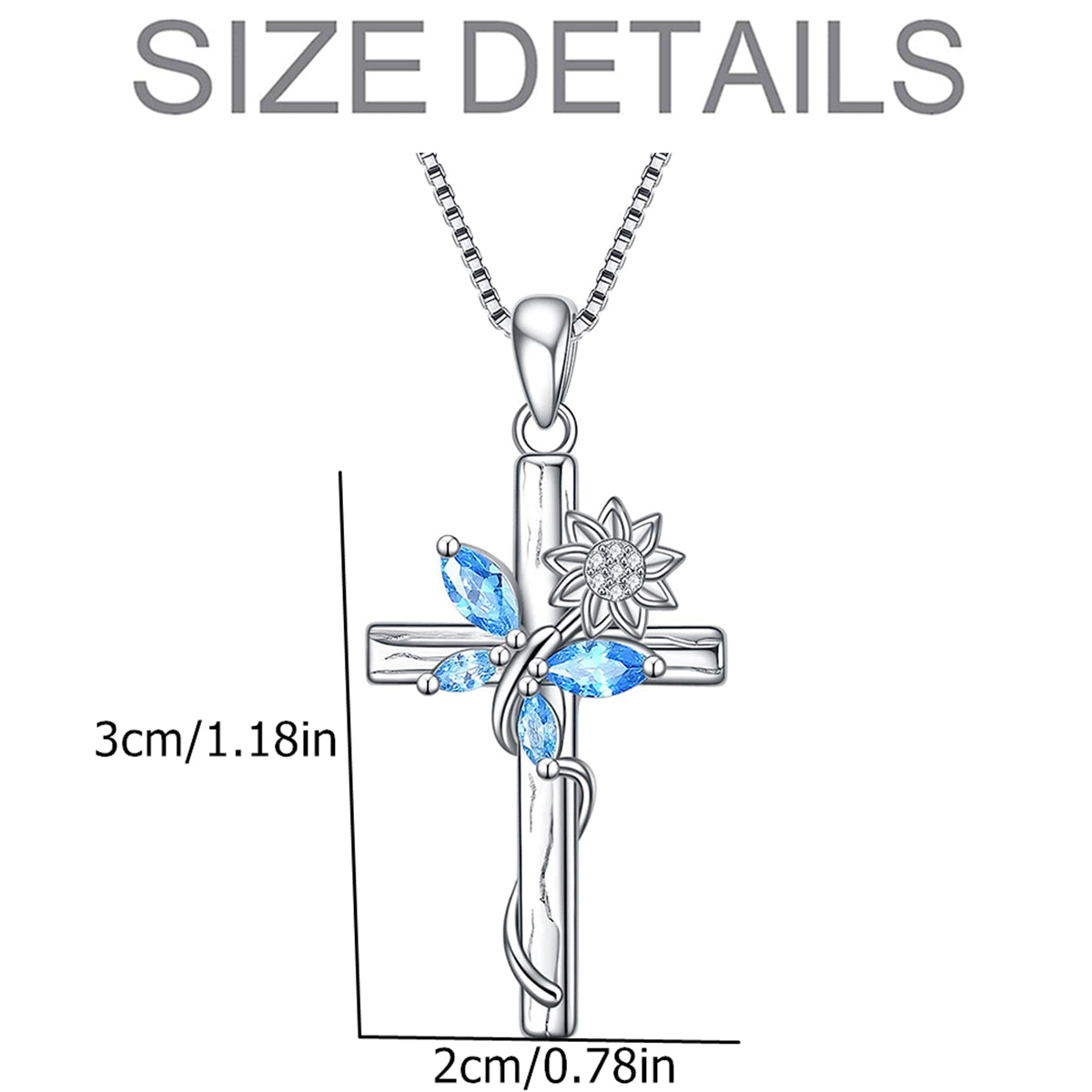 Blue Crystal Butterfly Sunflower Cross Pendant Necklace