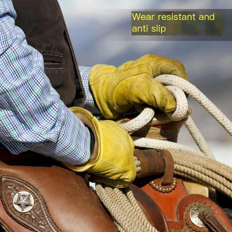 Winter Yellow Sheepskin Gloves for Outdoor Riding