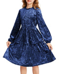 GRACE KARIN Tween Girls Dresses Size 10-12 Party Velvet Dress Fall Special Occasion Holiday Formal Pageant Dress Dark Blue