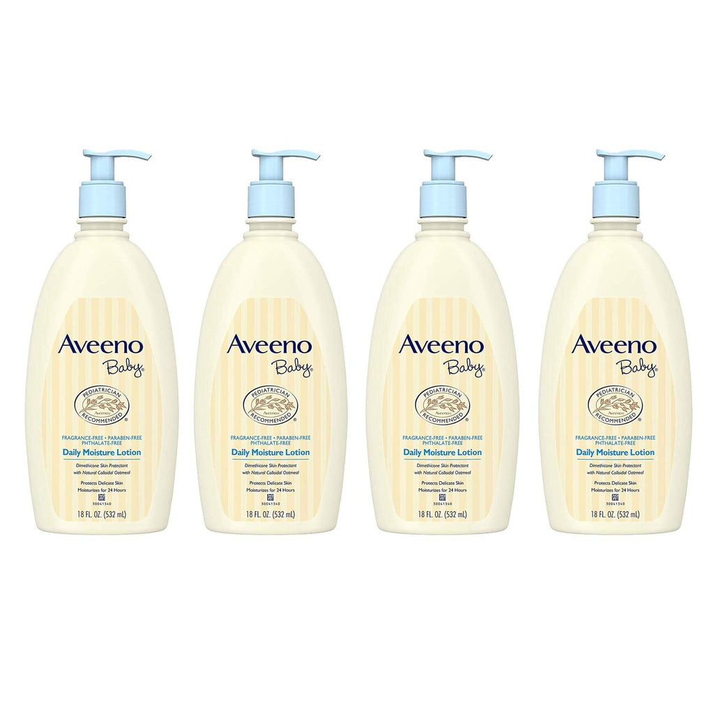 Aveeno Baby Daily Moisture Lotion with Natural Colloidal Oatmeal & Dimethicone Fragrance-Free 18 fl. Oz (Pack Of 4)
