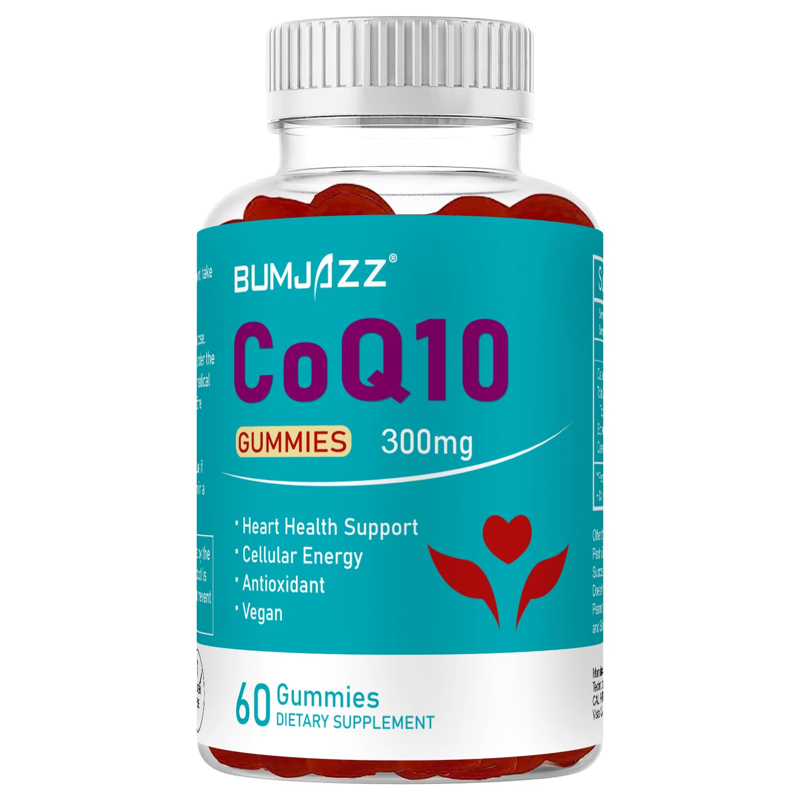 Bumjazz 60 Ζελεδάκια CoQ10 300 mg Υψηλής Απορρόφησης - Γεύση Σμέουρο - Χωρίς ΓΤΟ - Χωρίς Γλουτένη - Ζελεδάκια Συνένζυμου Q10
