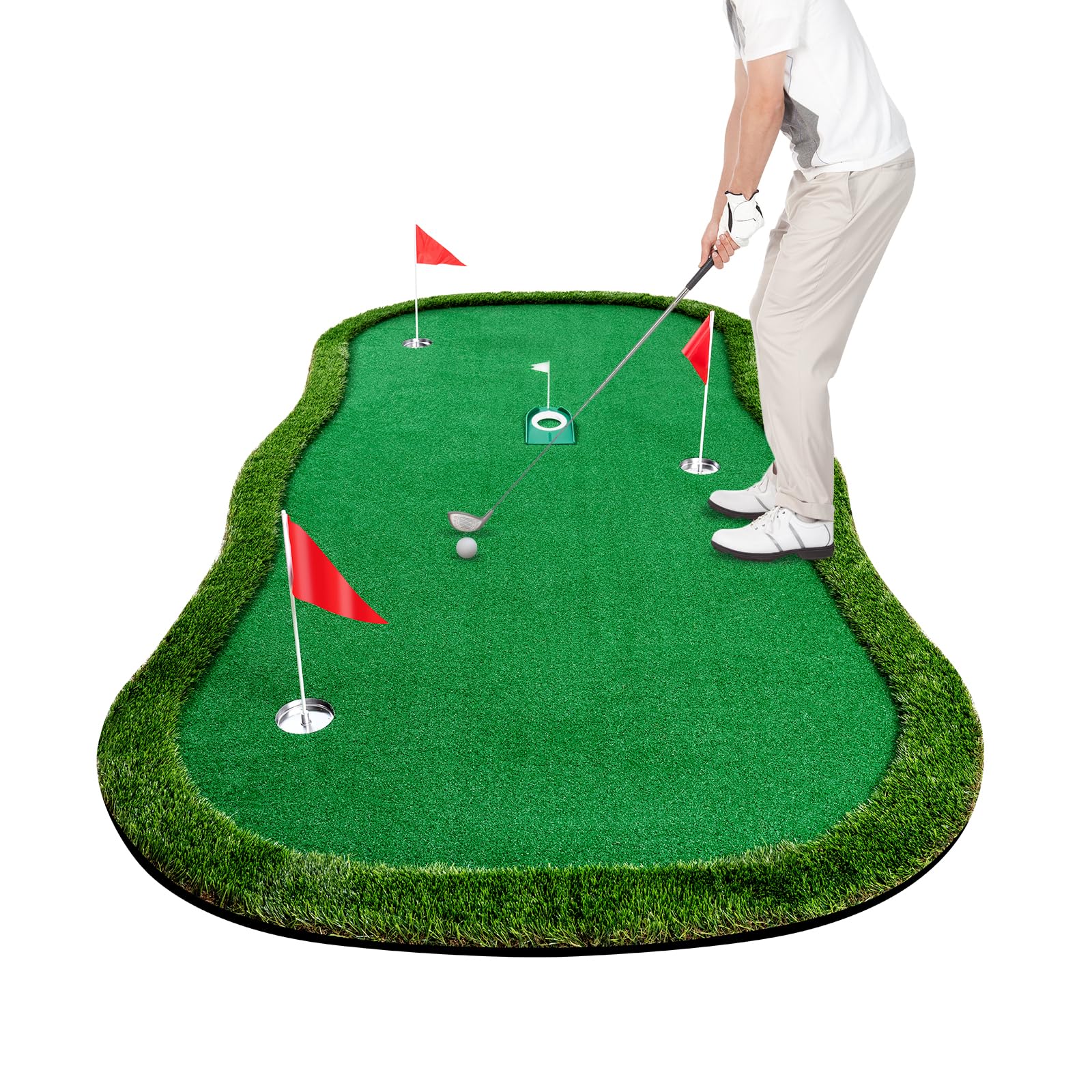 Golf Putting Green 5x10ft Professional Training Mat Golf Practice Putting Mat for Indoor Outdoor with 3 Flags 1 Movable Golf Cup 2 Slope Pad (5x10ft)